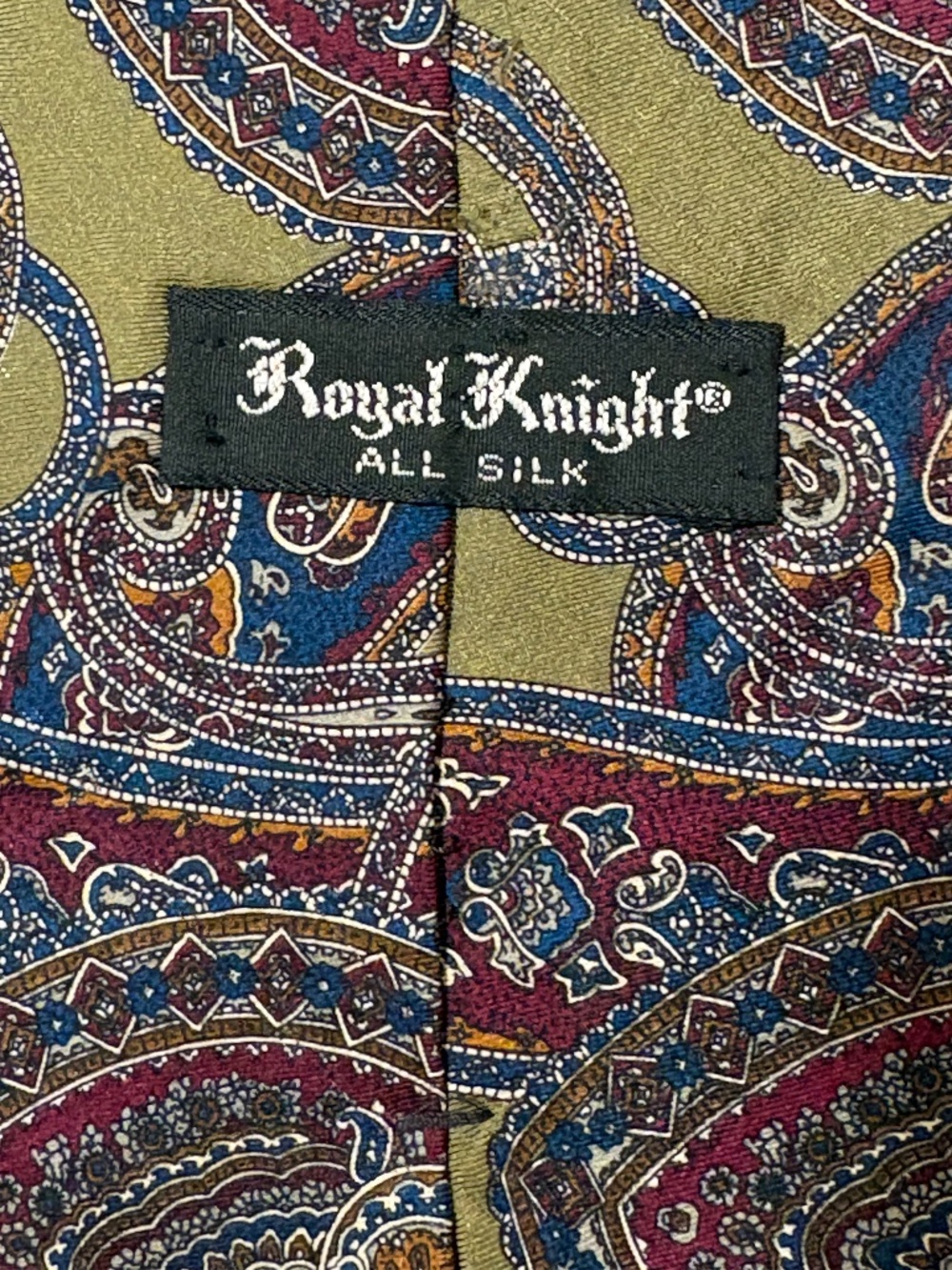 Royal Knight Vintage Silk Paisley Necktie Olive Maroon